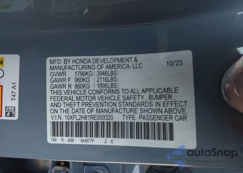 2024 Honda Civic Sport z USA, uszkodzony, nr VIN 19XFL2H81RE009320